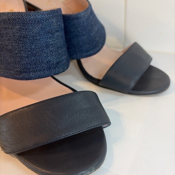 Kate Spade New York Denim Block Heel Mule Sandals Two Strap Wood Heel Size 9 - Picture 7 of 7
